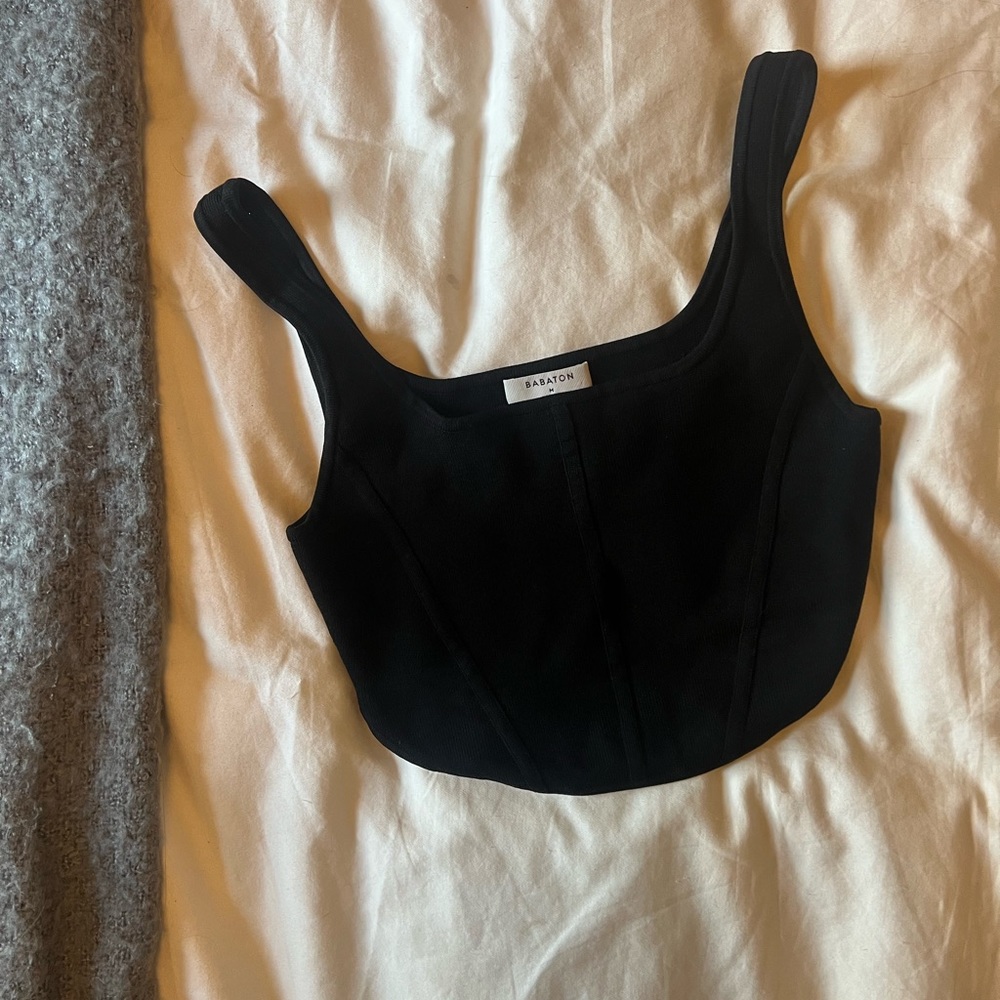 Aritzia -  BABATON - SCULPT KNIT CROPPED TOP -  BLACK M